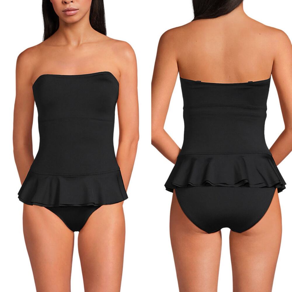 NEW Lands' End Women's Sculpting Suit Ruffle Bandeau One Piece Swimsuit - Picture 2 of 12